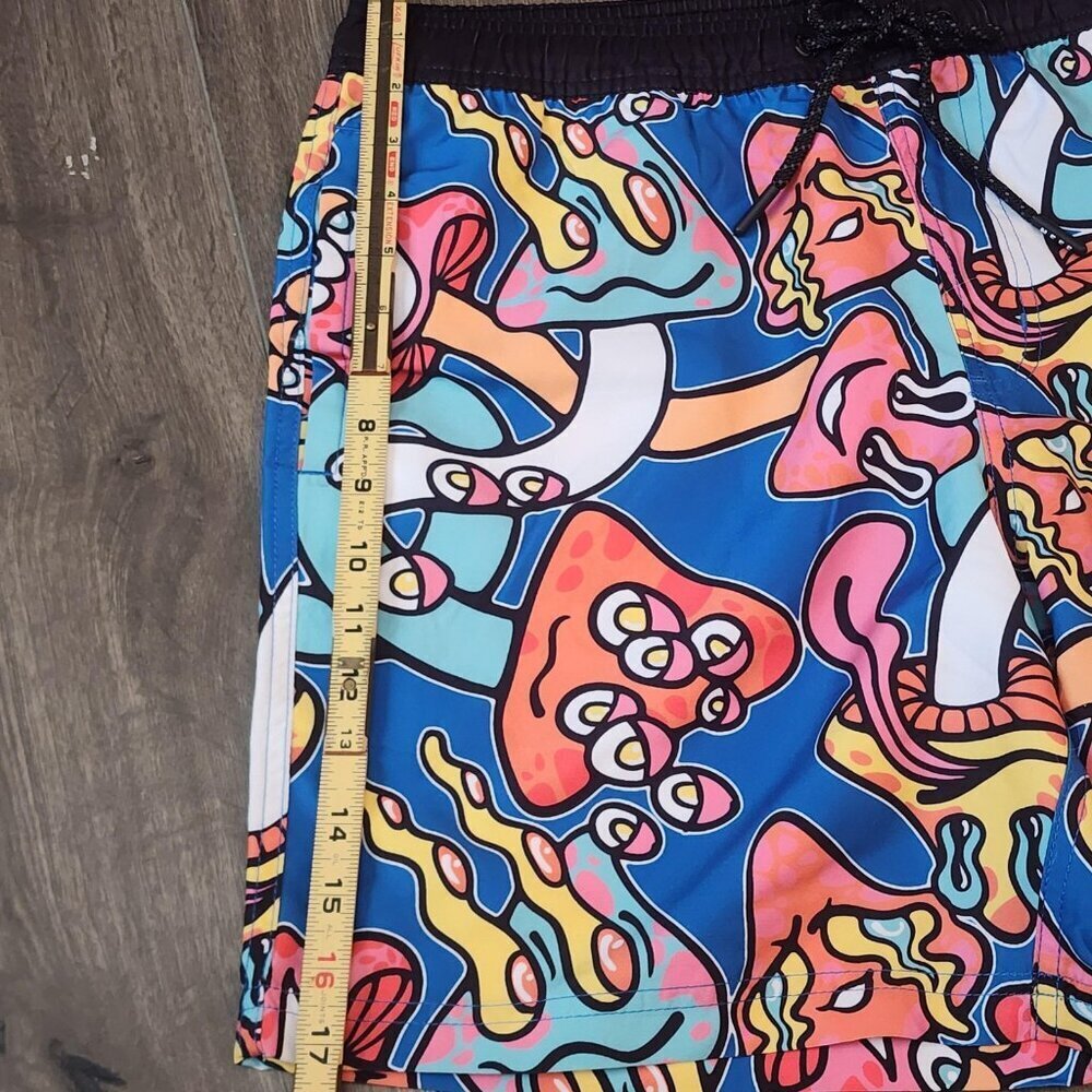 Neff Swim Trunks Shorts Mens Large Psychedelic Mushroom Print Drawstring Pocket - Picture 12 of 13